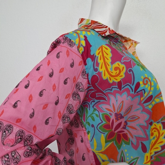 Sigrid Olsen Multicolor Boho Romantic Patchwork Inspired Floral Paisley Shirt S - Picture 12 of 14